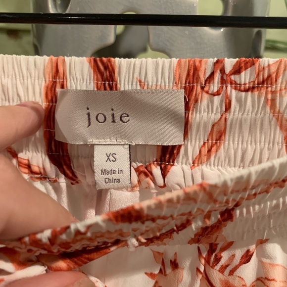 Joie QUISY Orange and White Leaf Print Tropical Cropped Pants XS Striped Sides - Picture 5 of 7